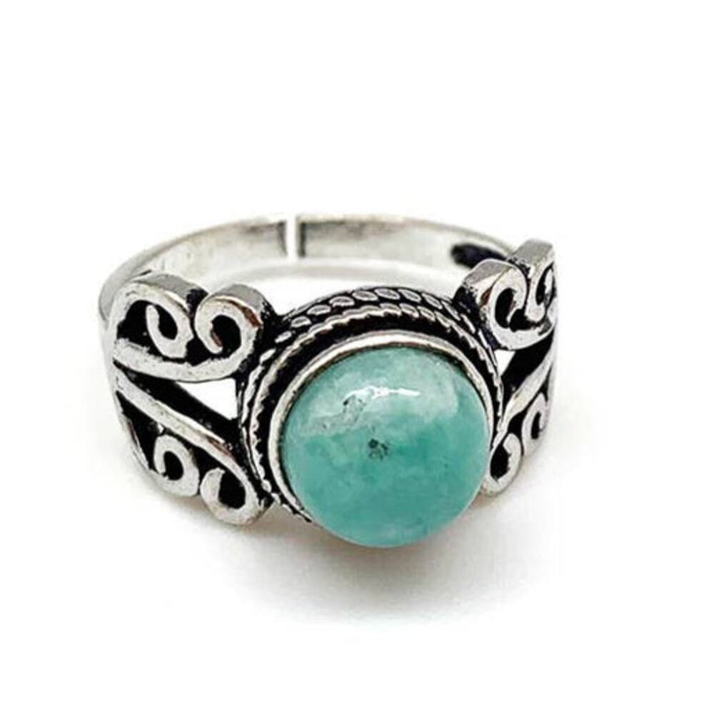 Tanvi Collection Ring Silver Scroll Circle Amazonite